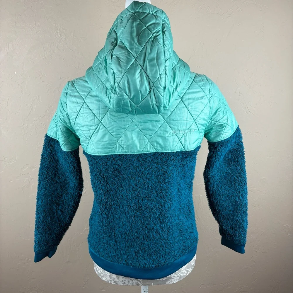 Spyder Girls' Park Hoodie Jacket Swell Blue Green Fleece Size Large